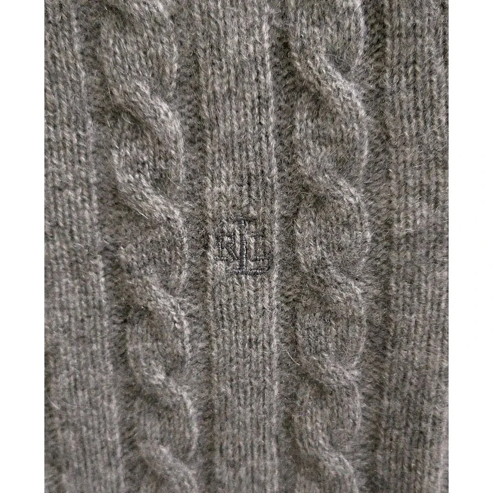 Lauren Ralph Lauren Petite P/P 100% Cashmere Cable Knit Sweater Gray Hand Wash